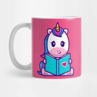 Cute Unicorn Reading Book Cartoon Mug